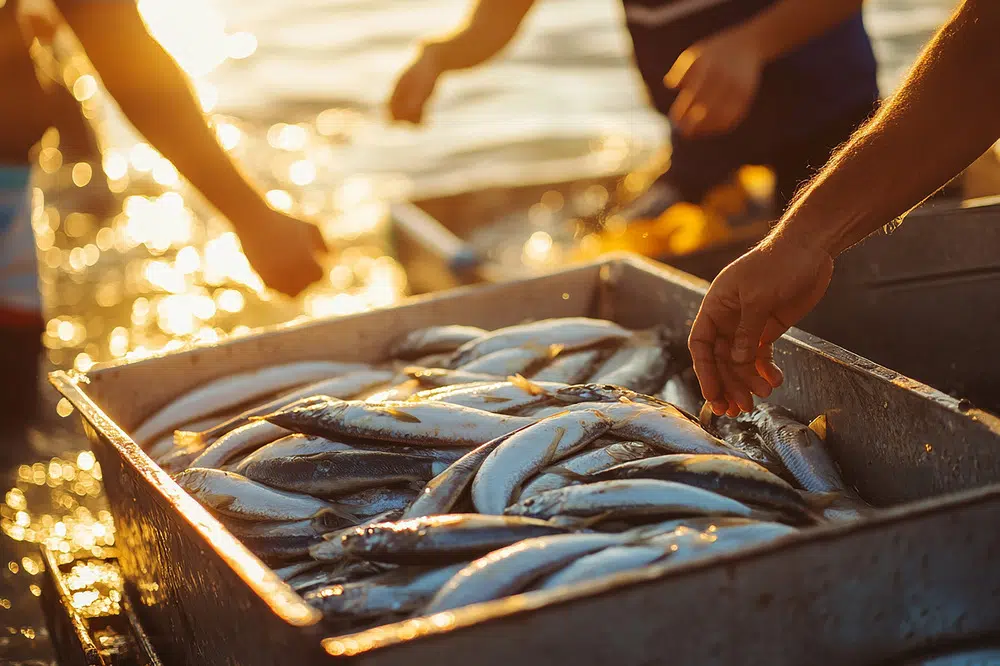 a basket of fish at a fishery business